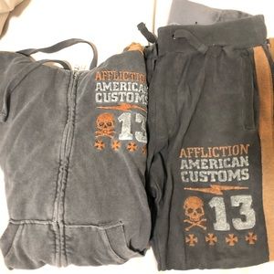 Affliction track suit size M top and small bottom.
